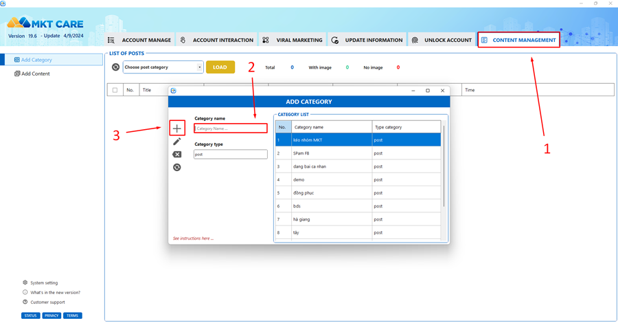 Instruction Add Category Add a management category