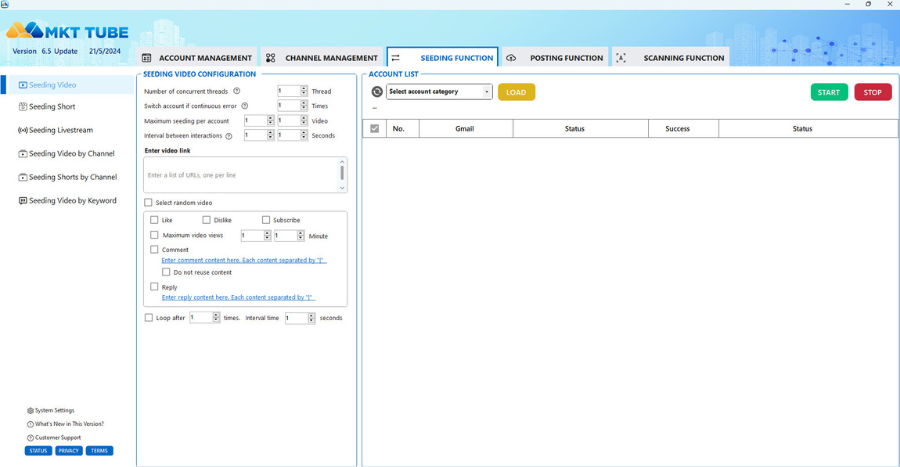 MKT Tube software Interface How to manage channel YouTube like a pro