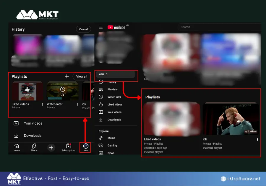 Where to find YouTube playlist on mobile and desktop version